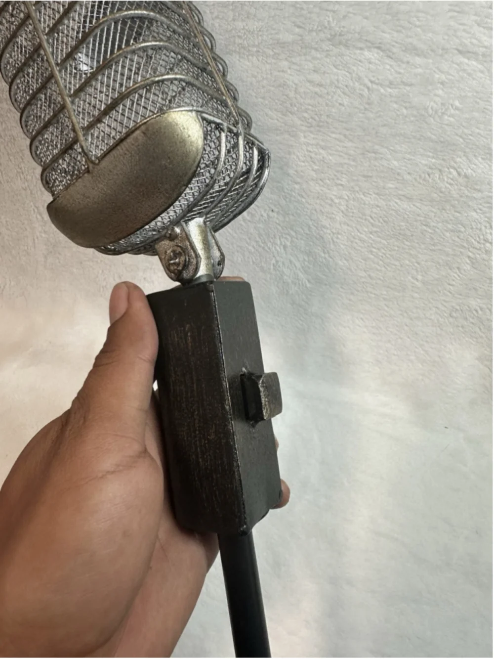 Vintage Style Wired Desktop Microphone w/ Desktop Stand, Silver/Black